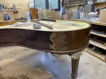 Stripping the old finish on rosewood Steinway O grand